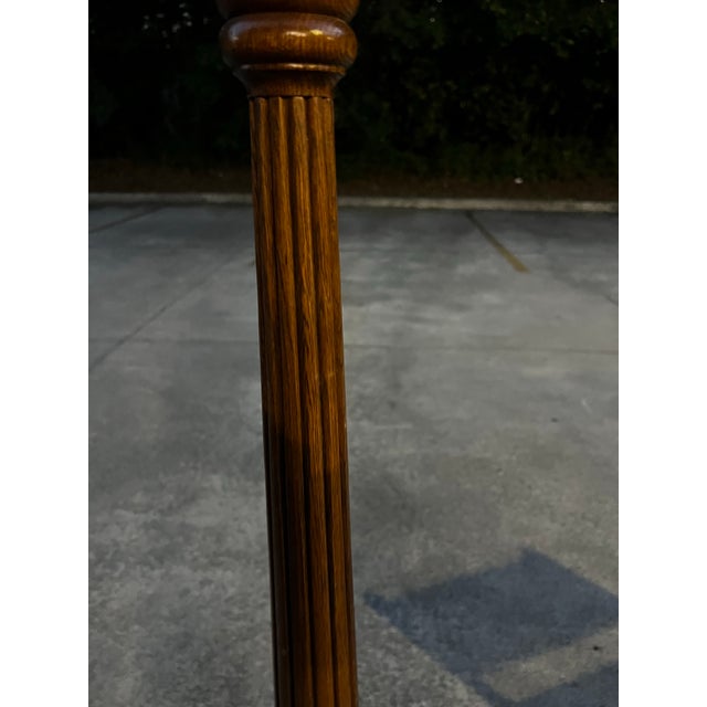 Vintage MCM Tall Wooden Coat Rack With Brass Hooks For Sale - Image 4 of 12