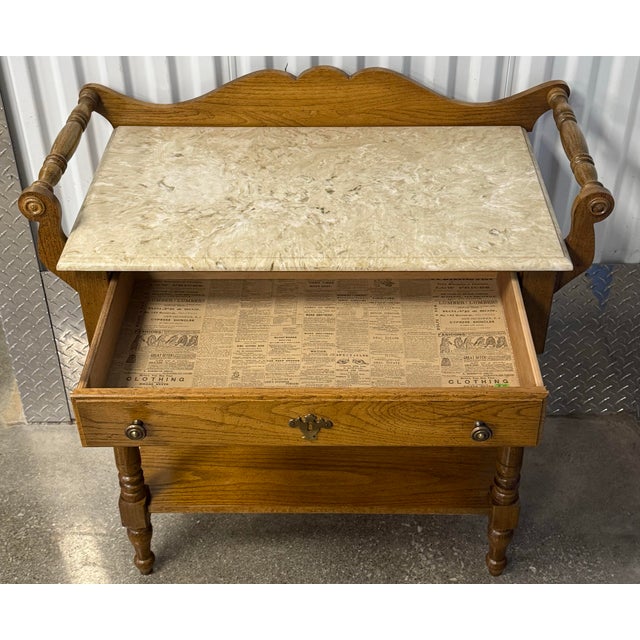 Victorian Late 20th Century Stone Top Oak Victorian Style Sever / Wash Stand For Sale - Image 3 of 10