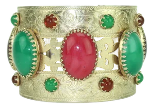 Vintage Asian Style Faux Cabochon Cuff Bracelet