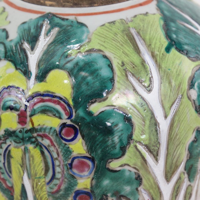 Antique Chinese Famille Rose Bok Choy Porcelain Table Lamp With Cabbage Leaf and Butterfly Motif For Sale - Image 13 of 16