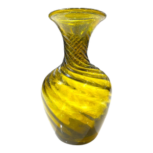 Antique 19th Century Zanesville Handblown Glass Vase, Amber Swirl With Ribbed Detail