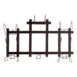 Antique Wood and Wire Wall Hat Rack With Coat Hooks For Sale