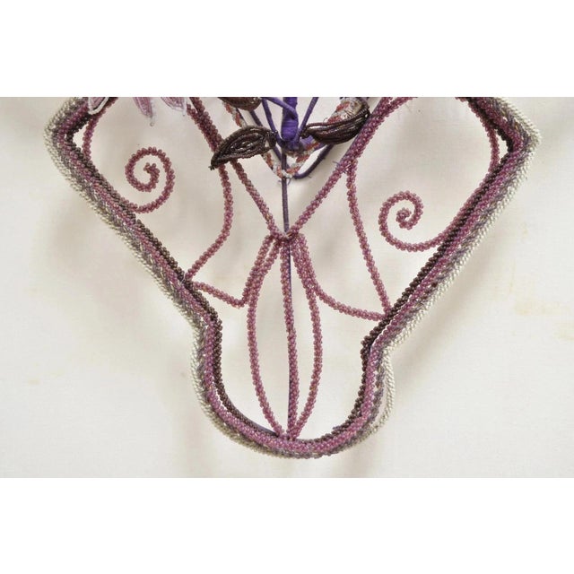 Early 20th Century French Victorian Glass Beaded Purple Flower Casket Wreath Wall Art Sculpture (B) For Sale - Image 9 of 11
