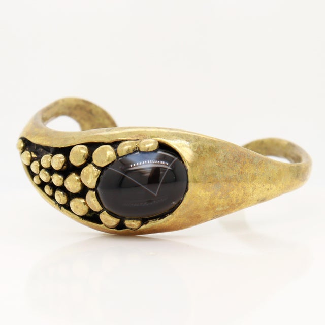 Late 20th Century Signed Mid-Century Stephen Burr Brutalist Cast Brass & Agate Cabochon Bracelet For Sale - Image 5 of 11