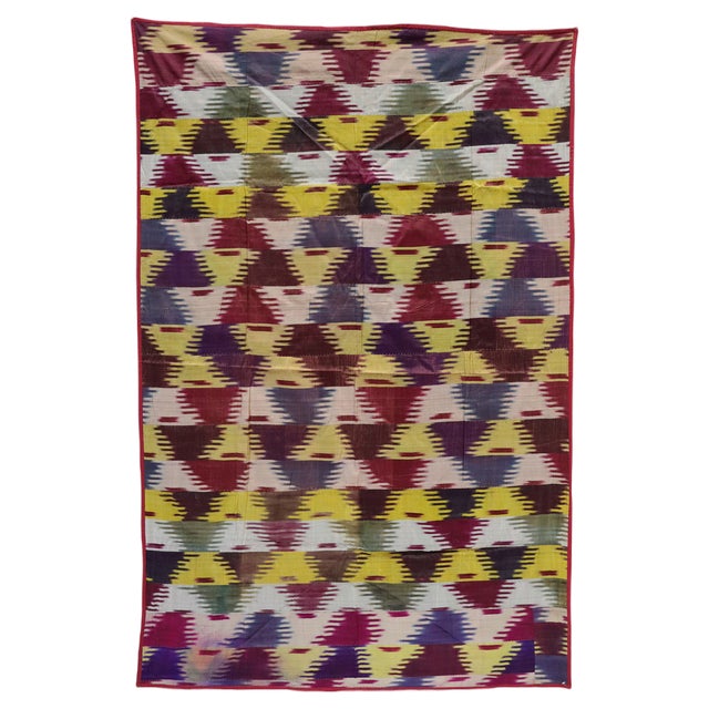 Vintage Uzbek Tribal Silk Ikat Wall Hanging, 1920s For Sale