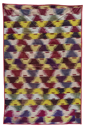 Vintage Uzbek Tribal Silk Ikat Wall Hanging, 1920s