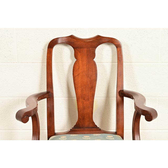 Wood Henkel Harris Queen Anne Solid Cherry Wood Dining Chairs, Set of Ten For Sale - Image 7 of 14