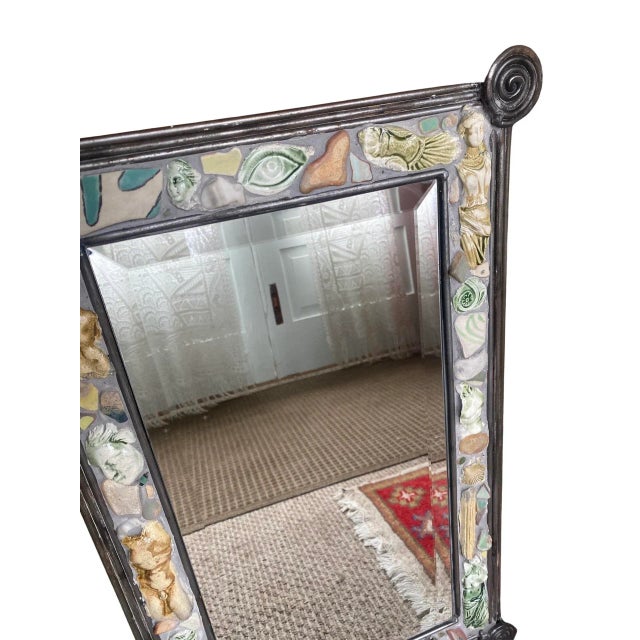 Rustic European Vintage Wall Mirror Hand Forged Metal and Mixed Sculpture Pottery Pieces For Sale - Image 3 of 6