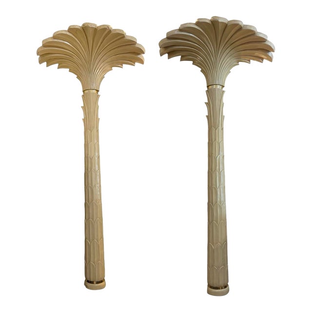 Vintage Mid-Century Hollywood Regency Palm Tree Torchiere Wall Lamps After Serge Roche - A Pair For Sale
