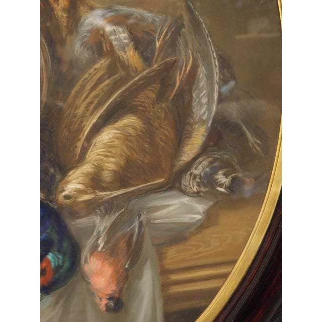 A Signed 19th Century French Oval Hunt Trophy Still Life, Pastel on Canvas For Sale - Image 16 of 18
