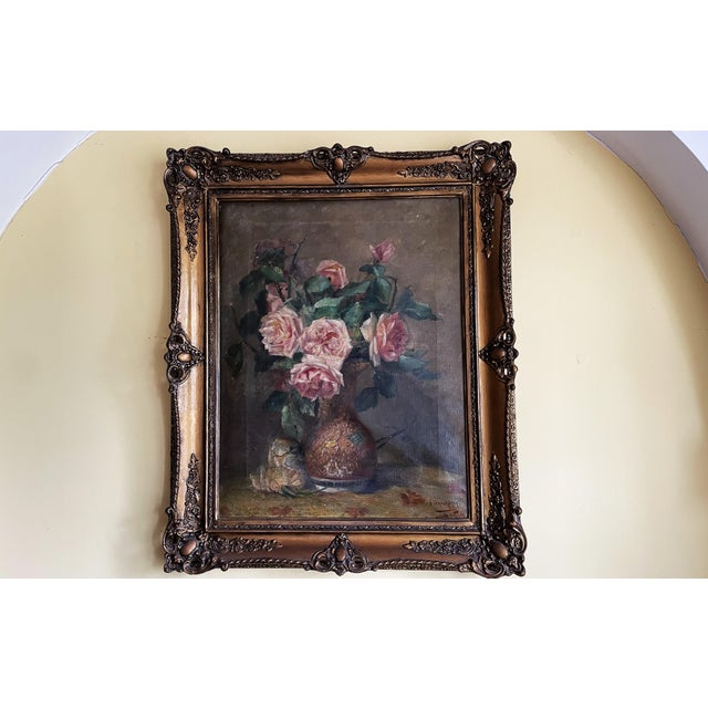 B. Vermorgken, Roses in a Vase, 1800s, Oil Painting For Sale - Image 4 of 13