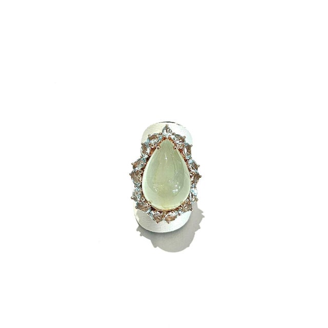 Gemstone Bochic "Capri" Vintage Natural Aquamarine Ring Set In 18K White Gold & Silver For Sale - Image 7 of 18