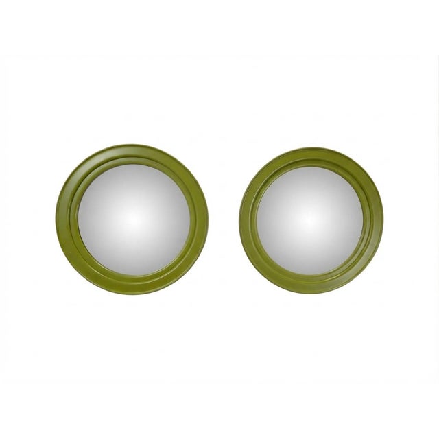 Olive Round Olive Green Mirrors, 1970s, Set of 2 For Sale - Image 8 of 8