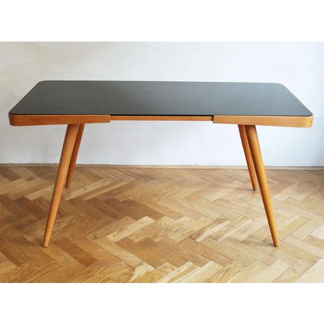 Mid-Century Coffee Table with Black Opaxite Glass Top by Jiri Jiroutek for Cesky Nabytek, 1960s For Sale - Image 4 of 11