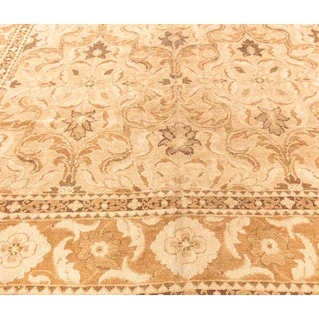 Antique Indian Amritsar Botanic Brown, Beige Handmade Wool Carpet For Sale - Image 4 of 9