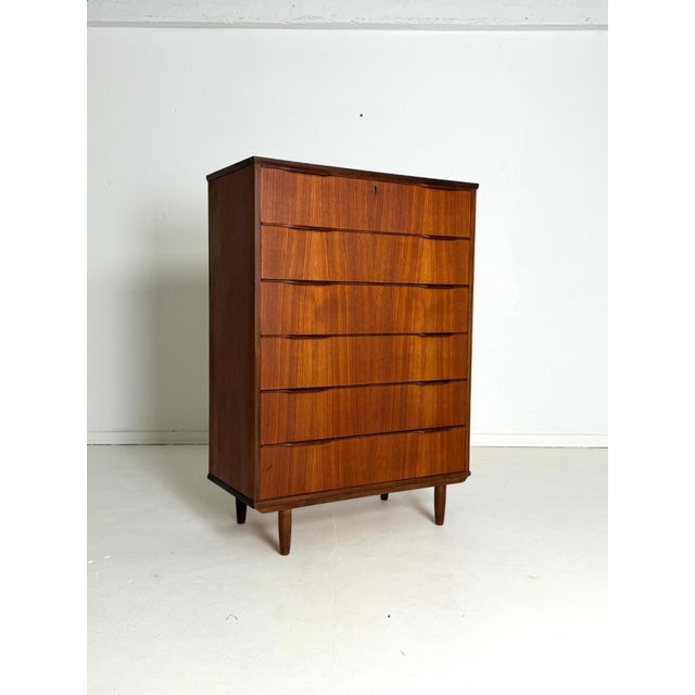 Danish Tallboy Chest in Teak, 1960s For Sale - Image 8 of 9