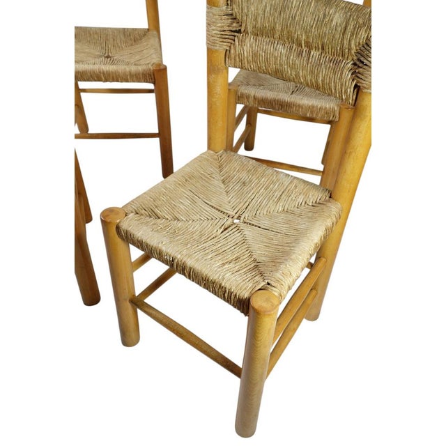 Wood Dordogne Side Chairs attributed to Charlotte Perriand for Robert Sentou, 1960s, Set of 4 For Sale - Image 7 of 15