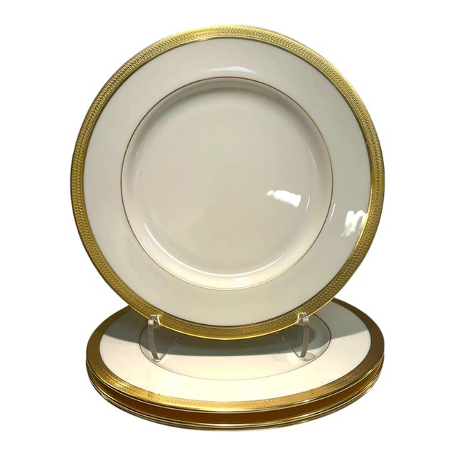 Vintage Lenox Lowell P-67 Gold Stamp Gold Encrusted Dinner Plates-Set of 4 Usa For Sale