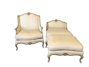 Wingback Pierre Deux Highland House Louis XV Style Designer Chairs and Ottoman - 3 Pieces