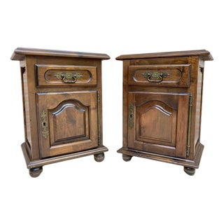 Early 20th Century Spanish Nightstands with Drawer & Bronze Details, 1920, Set of 2 For Sale