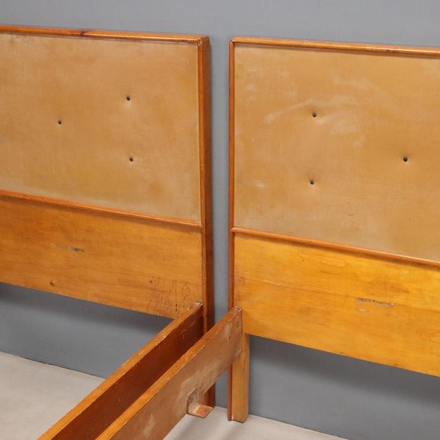 Vintage Beds in Wood and Skai, 1960s, Set of 2 For Sale - Image 5 of 11