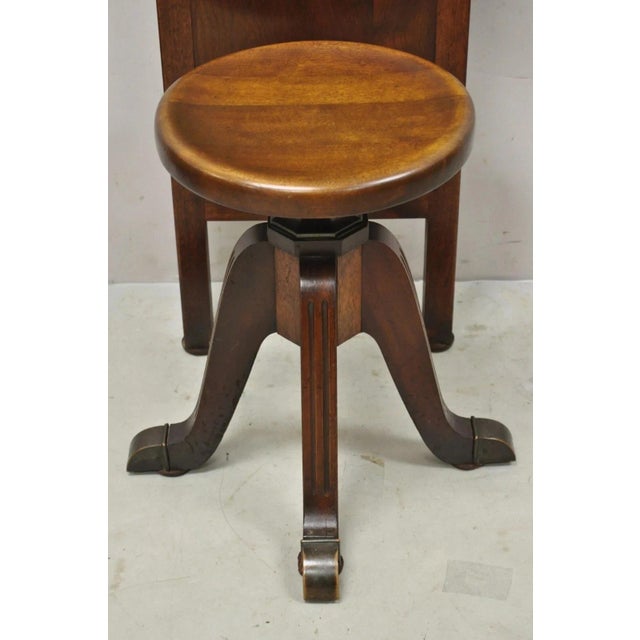 Antique Hamilton MFG High Back Adjustable Mahogany Architect Chair Piano Stool For Sale - Image 12 of 12