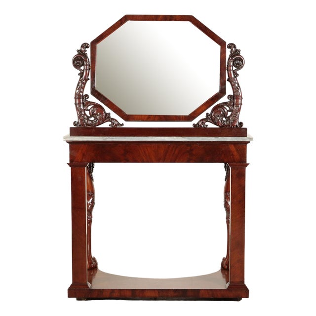 19th Century Genoese Console with Mirror in Mahogany, Italy For Sale