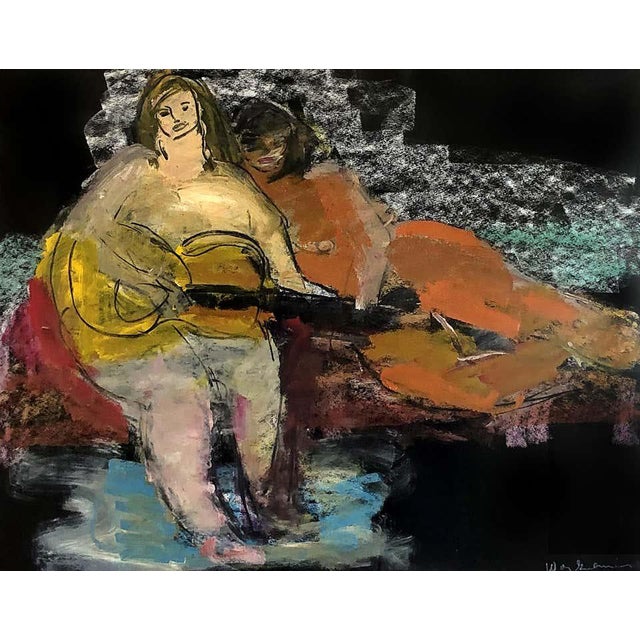 Walter Gutman midcentury abstract figurative drawing in pastel on paper Offered for sale is a Mid-Century Modern...