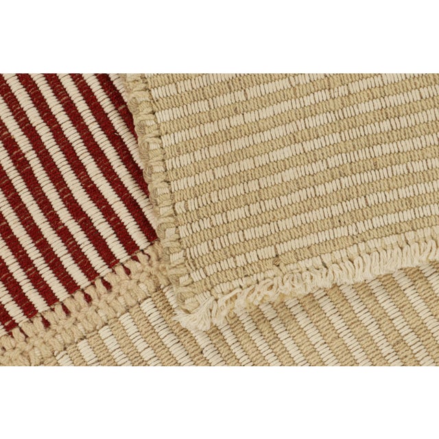 Textile Rug & Kilim’s Contemporary Kilim in Red and Beige Textural Stripes For Sale - Image 7 of 7
