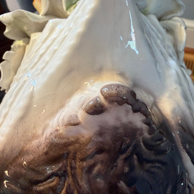 Vintage Italian Capodimonte Porcelain Swan Centerpiece With Sculpted Rose Bouquet For Sale - Image 9 of 12