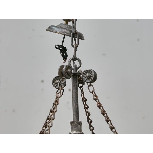 French Large French Industrial Iron Chandelier With 12 Lights, Circa 1920 - Us Wired For Sale - Image 3 of 18