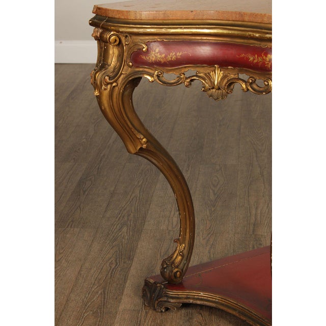 Italian Rococo Style Long Marble Top Console Table For Sale - Image 10 of 18