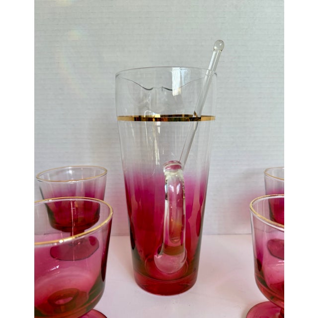 1960s Mid-Century Raspberry Ombre Glass Barware Set, Attributed to Blendo For Sale - Image 5 of 12