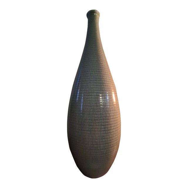 F-005 I Artisans' Choice: Portuguese Crackle-Glazed Sage Vessel From a Private Studio For Sale