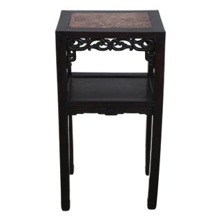 Chinese Rosewood Marble Inset End Table For Sale