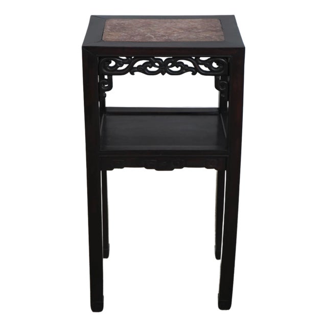 Chinese Rosewood Marble Inset End Table For Sale