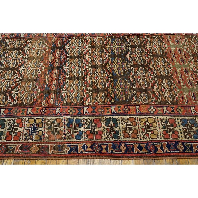 1900s Brown Geometric Tribal Antique Nw. Persian Kurdish Rug 4' X 9'6" Handknotted Wool Carpet For Sale - Image 4 of 6