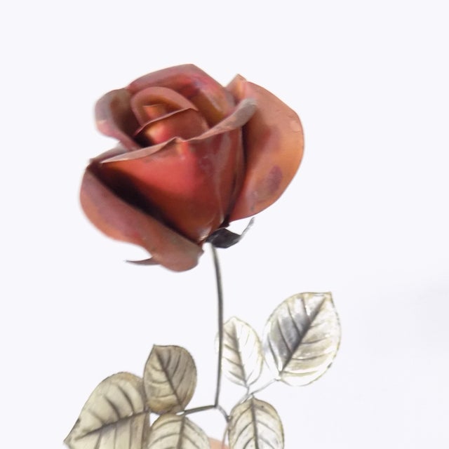 Metal Vintage Italian Handmade Sterling Silver 925 Long Stem Enameled Red Rose, Padua, Italy, 1970s For Sale - Image 7 of 18