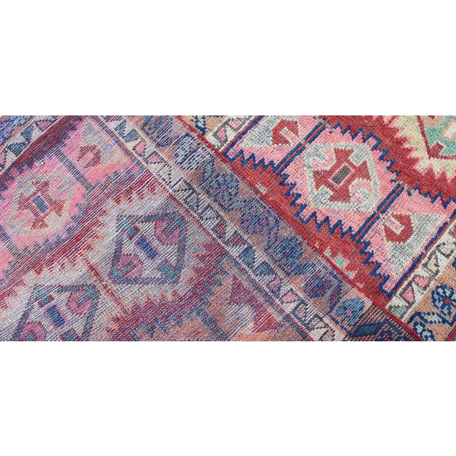 Unique and Colorful Turkish Oushak Runner With Intricate Geometric Pattern For Sale In Atlanta - Image 6 of 6