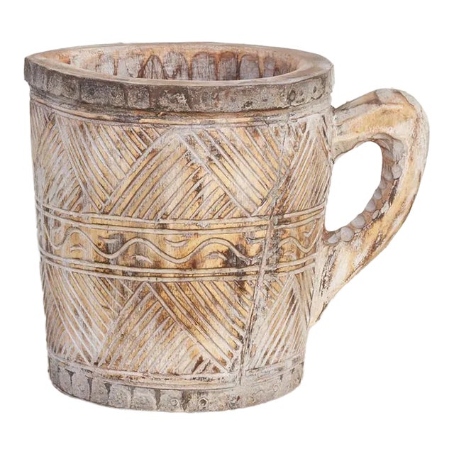Rustic Carved Wooden Pot-Cawa For Sale