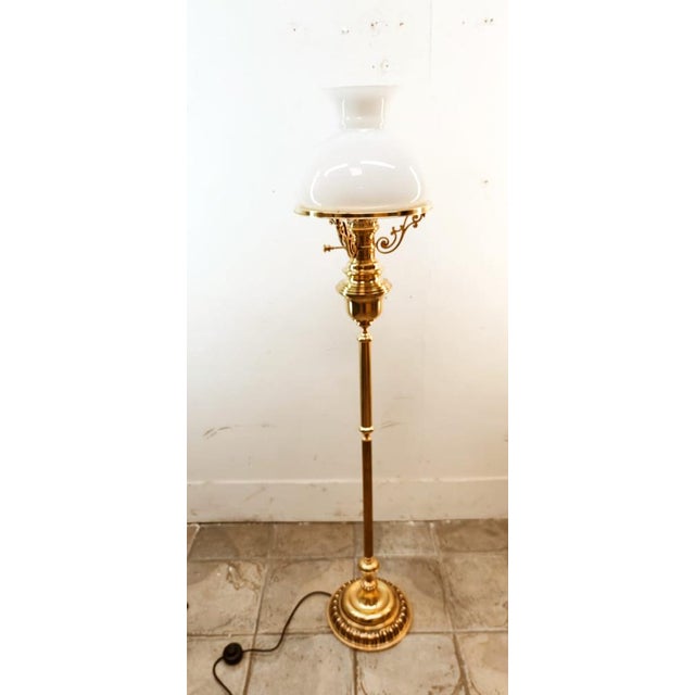 Brass and Opal Glass Floor Lamp For Sale - Image 6 of 18