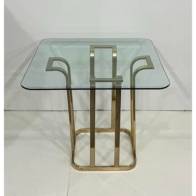 Metal Mid 20th Century Tulip Side Table W/ Brass-Plated Metal Topped W/ Square Beveled Glass For Sale - Image 7 of 8