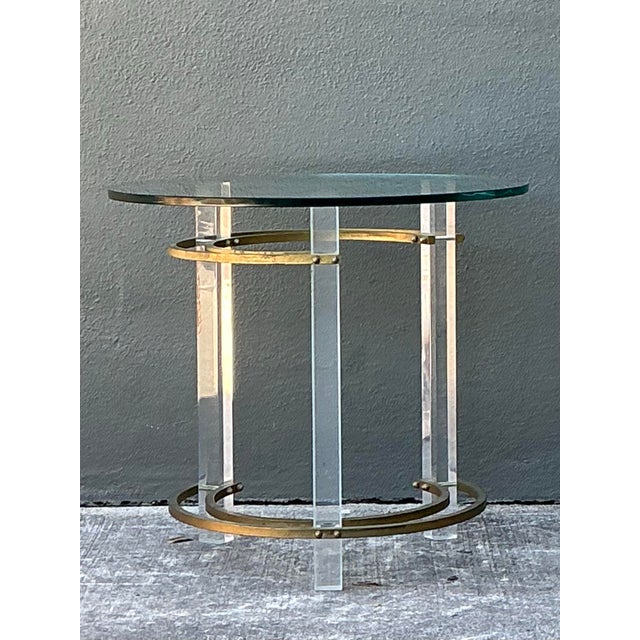 Vintage Charles Hollis Jones Lucite and Brass Ring Side Table For Sale - Image 12 of 12