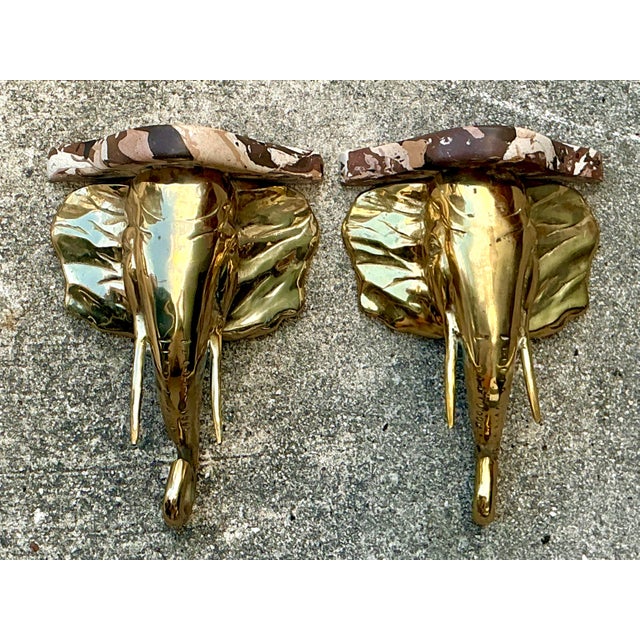 Metal Vintage Artisan Made Scagliola Elephant Brackets - A Pair For Sale - Image 7 of 12