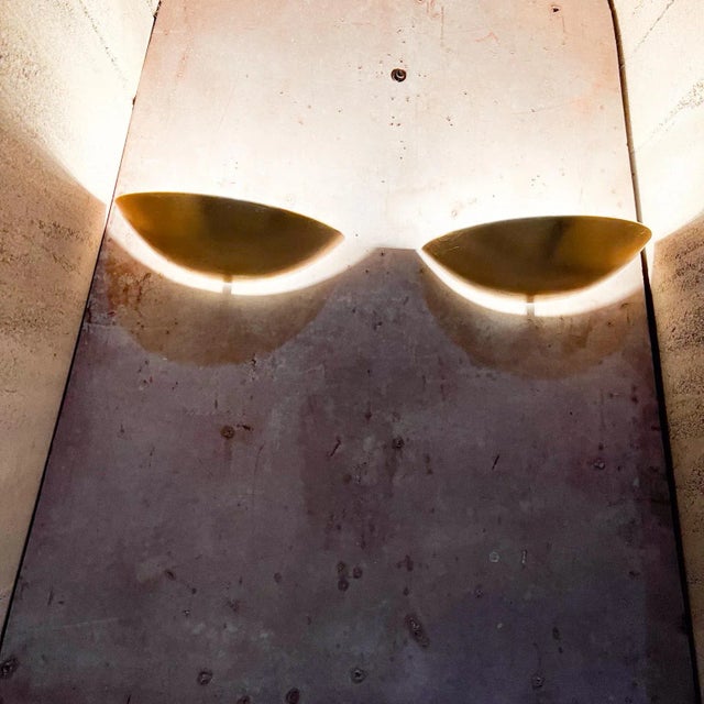 Gold 1960s Gold Leaf Demilune Wall Sconce Pair For Sale - Image 8 of 11