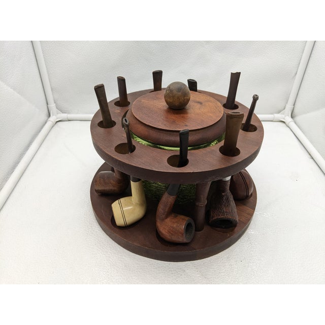 Vintage 1960s Fairfax Tobacco Humidor and Walnut Pipe Stand With Pipes