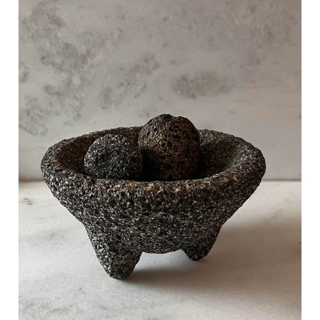 Mexican Large Carved Basalt Stone Mortar and Pestle For Sale - Image 3 of 7