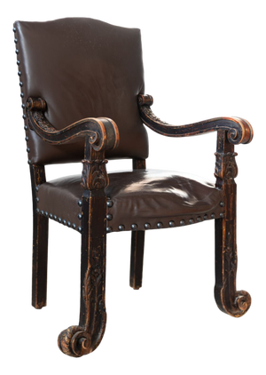 19th Century Beechwood, Metal, and Leather Throne, 1800s
