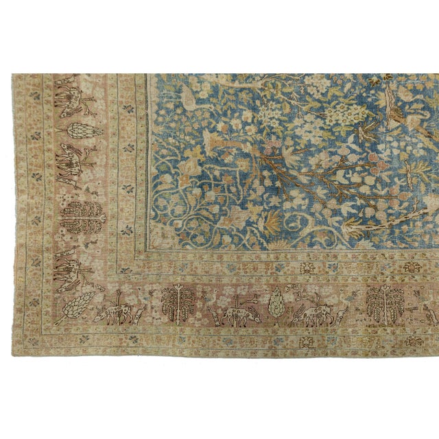 Textile Antique 19th Century Tabriz Wool Area Rug, Blue Tree of Life For Sale - Image 7 of 12