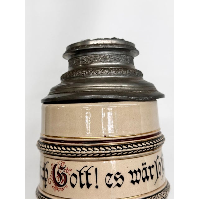 Early 20th Century Marzi and Remy Tall Extra Large Ceramic Pewter Lidded Beer Stein For Sale - Image 14 of 16